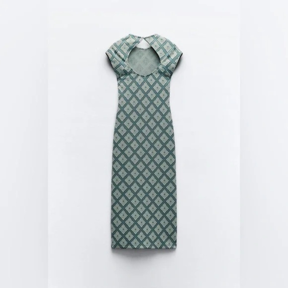 ZARA | FITTED JACQUARD DRESS GREENS VARIOUS SIZES AVAILABLE - Picture 4 of 7